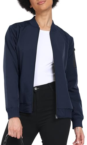 MoFiz Bomberjacke Damen Frühling Leichte Sommerjacke Casual College Jacket Freizeitjacke voll Reißverschluss Blau XL