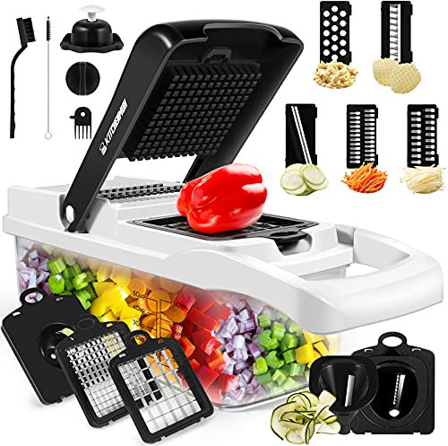 Vegetable Chopper, 16-in-1 Professional Onion Chopper with Container, Kitchen Mandoline Food Chopper, Multifunctional Vegetable Spiralizer Slicer, Salad/Carrot/Garlic Cutter