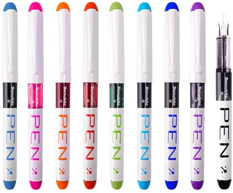 8 Colored Fountain Pens, Multicolor Ink Disposable Fountain Pens, Quick Drying Gel Pens for Writing, Multicolor Ink & Smooth Writing Fine Point Pen for Journaling Sketching Lettering Text Highlighting