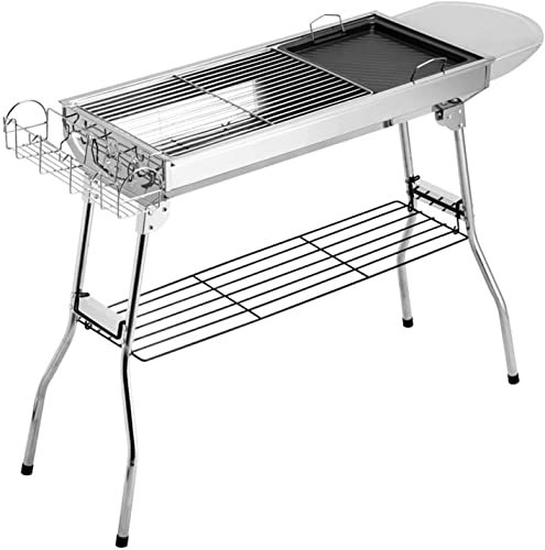 MYVVKIA Grill à Charbon de Bois, Barbecue en Acier Inoxydable, Barbecue Pliable et Portable pour la Cuisine en Plein air, Le Camping, la randonnée, Les Pique-niques