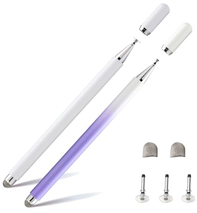 Twiller Stylus Pen, Universal Touch Screen Tablet Pen With Magnetic Cap for Apple/iPhone/iPad Pro/Mini/Air/Android/Microsoft and Other Devices - 2 Pack White Purple