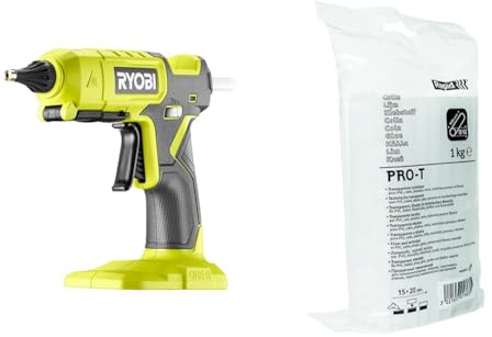 RYOBI - Pistolet à colle 2 températures 18V - 130°C / 200°C - chauffe en 2 à 3 min & RAPID – Bâtons de colle thermofusible Pro-T – Transparente – Pour PVC, Plastique, Câbles, Verre