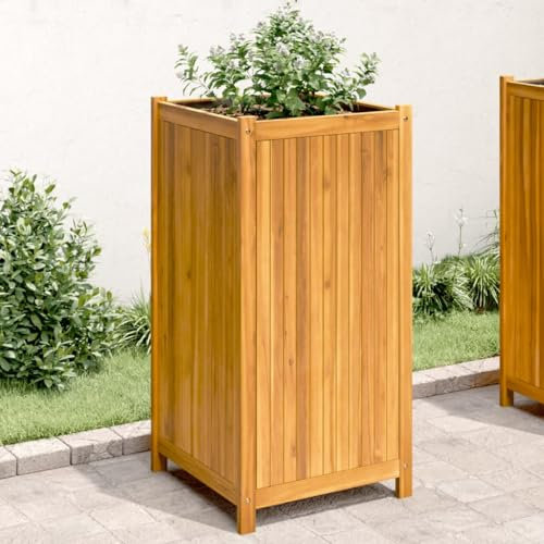 ShGaxin Jardinière avec Doublure 50x50x100 cm Bois Massif d'acacia,Jardiniere sur Pieds,Bac avec Treillis,Jardiniere Terrasse