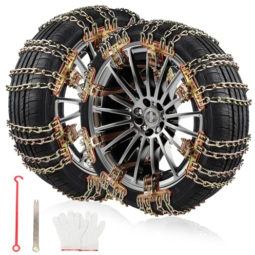 DBREAKS Schneeketten, 8 Stück Reifenketten, Universal 215-285MM Auto Notfall-Schneereifenketten, Snow Chains Cars, Autokette Sicherheitsketten,Anfahrhilfe Schneeketten für die Meisten SUV&LKW(Gelb)