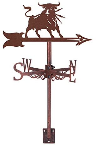 TIECHUINIUB Metal Decor - Paleta meteorológica para techo al aire libre, jardín, herramientas de medición de veleta, indicador de dirección del viento, color marrón, corrida de toros