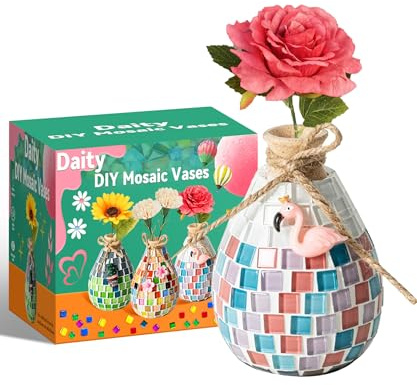 Daity Mosaik bastelset Kinder 7 8 6 10 9 11 Jahre Geschenk Mädchen 6-12 Jahre Mosaik Basteln Set Geburtstagsgeschenke für Mädchen 6-12 Jahre Basteln Kleine Mosaikvase für kinder Erwachsene