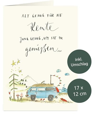 Annelis Art Klappkarte Rente | Rentner-Karte zum beschriften und selbstgestalten mit Brief-Umschlag (Kraftpapier) | Postkarte, Grußkarte für Abschied in den Ruhestand, Oma Opa | 17 x 12 cm