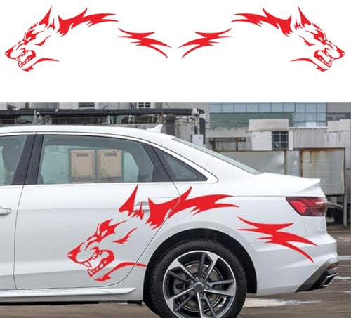 Karosserieaufkleber Abziehbilder, Wolf Graphics Auto Karosserie Seitenaufkleber Vinyl Selbstklebende Seite Aufkleber Dekoration Zubehör für Jeep LKW SUV (red)