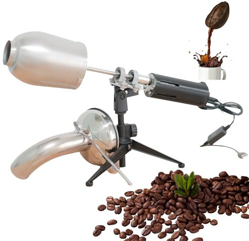 Coffee Beans Roaster, Electric Stainless Steel Drum Coffee Roaster with Funnel, 200G Capacity Large Hole Feed Port Dried Fruit Fried Bean Machine 0-80Rmp Adjustable Speed for Cafe Shop, Home