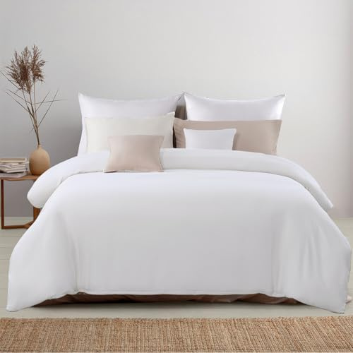 Beqnat Housse de Couette 240 x 260 cm avec 2 Taies d'oreiller 65x65 cm (Blanc), Parure de Lit 2 Personnes 240x260 cm en Microfibre, Couverture Non Repassable et Infroissable avec Fermeture à Glissière