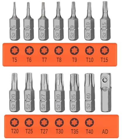 Saipor 14pcs T5-T40 Embouts de Tournevis Torx Magnétiques Tamper Proof Torx | Étoile Tête Sécurité 1/4 Hex Tige Embout S2 Acier Inviolable Tournevis Embouts (Longueur 25 mm)