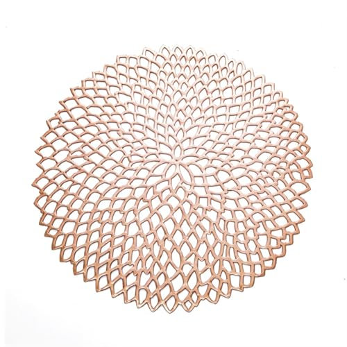 LQXHZ 4Pcs/Set PVC Plastic Hollow Placemats Compatible With Dining Table Heat Insulation Non-Slip Round Coaster Pads Table Bowl Mats Home Decor(Rose Gold)