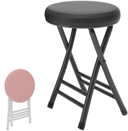 Sgabello da bar pieghevole, rotondo, imbottito, alto, da cucina, con poggiapiedi, ergonomico, senza installazione/altezza 50 cm, colore: marrone