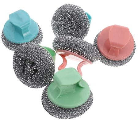 Ipetboom 6stücke Edelstahlschrubber Für Küche Mit Griff Hochleistungsschrubber Für Spülbecken Metallschrubber Zum Reinigen Von Geschirr Topfbürste Robust Für Topfreinigung