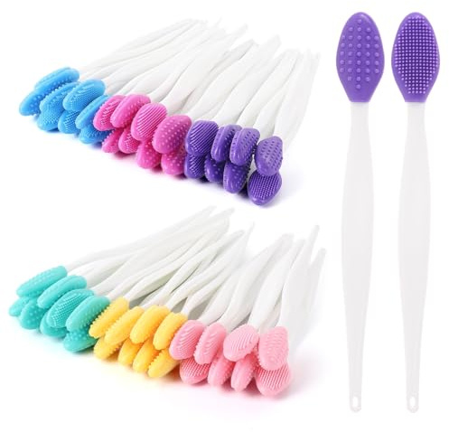 48 Pack Lip Scrub Brush, Silicone Double Sided Lip Exfoliator Brush for Men Women Lip Lightening for Dark Lips - 6 Colors