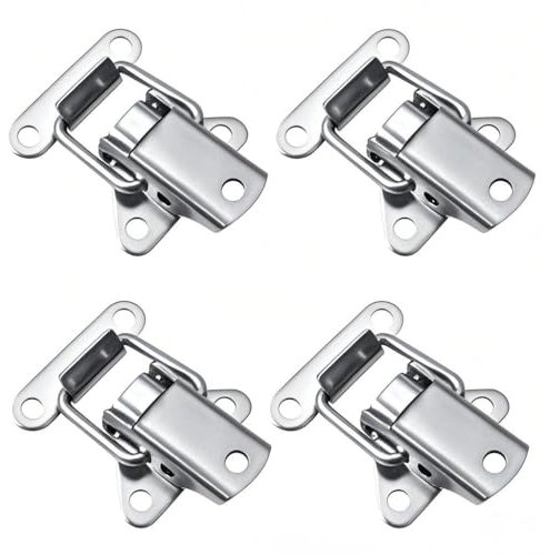 4PCS Stainless Steel Spring Loaded Toggle Latch Clasp Heavy-Duty Tension Closure Lever Clasp Catch Clamp Clip Hasp Catch Clamp Clip for Toolboxes Cabinets Drawers Suitcases Chests Cases