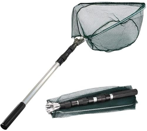 Épuisette de pêche télescopique de 130 cm avec longue poignée, épuisette pliable en caoutchouc, épuisette de pêche pour adultes et enfants