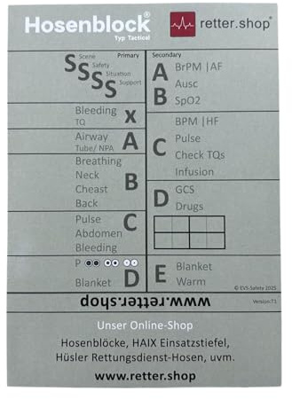 Tactical Hosenblock DIN A6 – 10er-Pack Notizblöcke mit ABCDE-Schema | Taktischer Notizblock für Rettungsdienst, Militär, Polizei | TCCC Sanitätsdienst Dokumentation | 25 Seiten pro Block