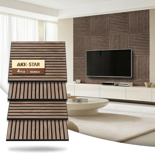 AKK-Star Lot de 4 panneaux acoustiques muraux - Insonorisants et insonorisants - Pour murs et plafonds - Pour salle de conférence, TV - Décoration murale 3D - Noyer 4# 60 cm