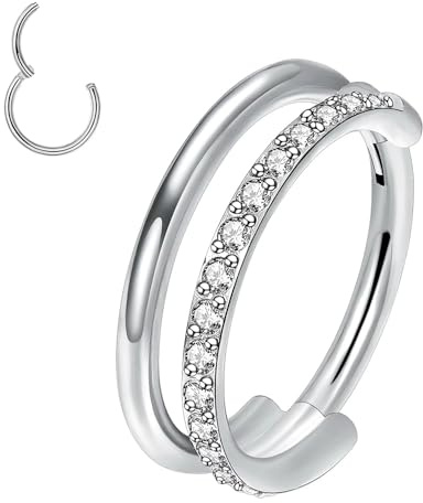 XFSRG G23 Titan Doppelreihen Nasenpiercing Ring und Ohrringe mit Zirkonia Hypoallergen Klappmechanik Goldoptik Vielseitig für Septum und Helix