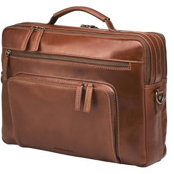 DRAKENSBERG Leder Aktentasche 'Silvio' für Herren, 2 Hauptfächer, kompakte, luxuriöse 16 Laptoptasche für Business, 14L