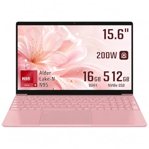 BINHENGLON Celeron N95 FHD 16G RAM SSD de pantalla grande Bluetooth 5.0 con huellas dactilares Windows 11 Ultrabook Wi-Fi 2.4GHz/5GHz, USB 3.0 (oro rosa, 16G+512GB SSD)