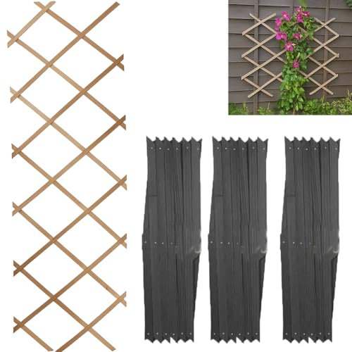 Expandable Wooden Trellis – Pack of 3 (180 × 30 cm) Garden Climbing Support, Garden Wall Trellis for Climbing Plants Wall Decor, Plant Divider, Grey