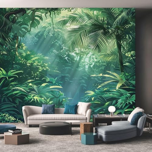 Générique Papier Peint Jungle Tropical 300X210cm, Papier Peint Intissé Paysage Forêt Tropical Salon Chambre Panoramique Decoration, Fresque Murale Décoration Murale D3