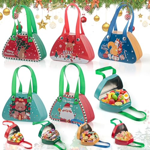 Phlognfy Weihnachten Keksdose Metall, 5Pcs Weihnachten Mini Blechdose mit Deckel, für Verpacken Schokolade Kekse Süßigkeiten Snacks