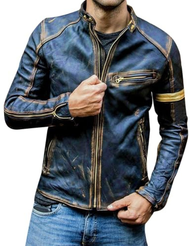 Giacca Punk Rock da Uomo, Giacca di Pelle da Motociclista da Uomo Vintage con Tasche con Cerniera Giacca di Transizione Giacca da Motociclista Giacca Autunnale Impermeabile Cappotti Slim Fit