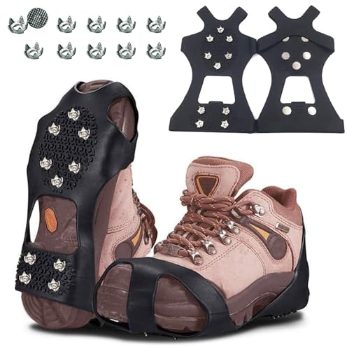 Schuhspikes, Eisstollen, Spikes für Schuhe Winter, Schuhe und Gummistiefel für Schneeschuhe, Steigeisen mit 10 Stahlspikes, für Wandern, Outdoor, Size: M