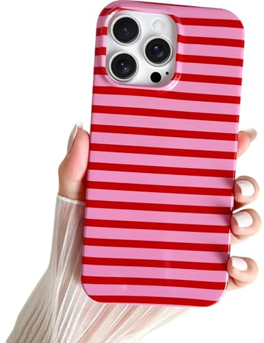 SmoBea Kompatibel mit iPhone 13 Pro Hülle, Süßes horizontal Striped Handyhülle, weiches, schlankes, stoßfestes TPU-Telefoncover für Frauen und Mädchen, schön und stilvoll,Red