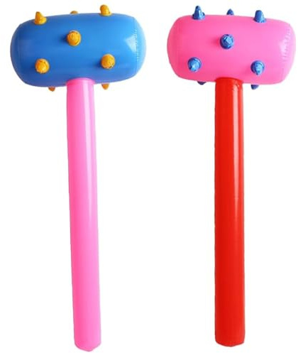 Faroby 2 Stück aufblasbarer Hammer, 30, 5 x 66 cm, niedliches PVC, buntes Poolspielzeug, Wolfshammer für Schwimmbad, Strandspaß
