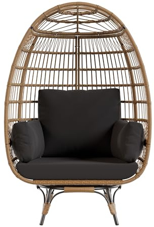 GarveeHome 360° Drehbarer Rattan-Ei-Stuhl， Stabil & Komfortabler Loungesessel Für Garten, Terrasse, Balkon & Wohnzimmer – Bis 160 kg Belastbar, Mit Dicken Kissen & Robustem Stahlrahmen