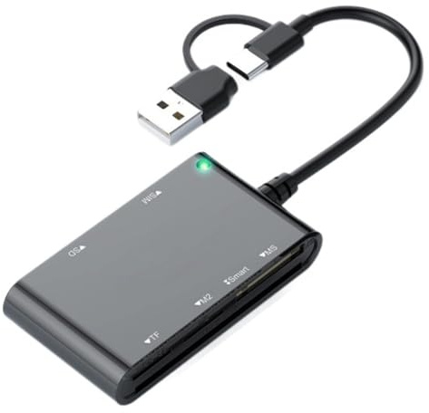 Oewwthy Smart Multi-Function Card Reader 6 in 1 USB/Type-C to Smart/MS M2/TF SIM/SD for PC Laptop Data Transfer