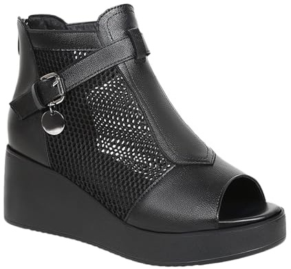 HNVAVQ Sandalias de Cuña para Mujer Botines de Verano Tacón Cuña 6cm Plataforma 2.5cm Sandalias Transpirables con Cremallera