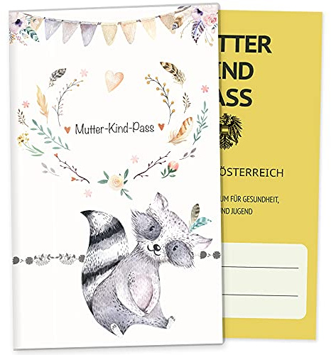 OLGS Mutter-Kind-Passhülle Österreich – Boho Freunde, Schutzhülle für Schwangerschaft Dokumente, MuKiPa Waschbär-Motiv