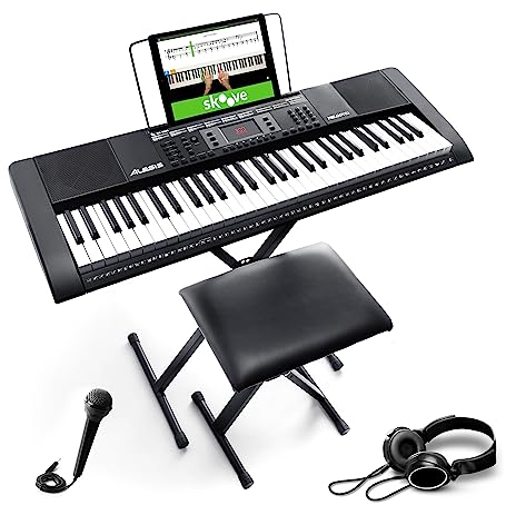Alesis Melody 61 Key Keyboard Piano with Speakers, Stand, Stool, Headphones, Microphone, Sheet Music Stand, 300 Sounds and Music Lessons