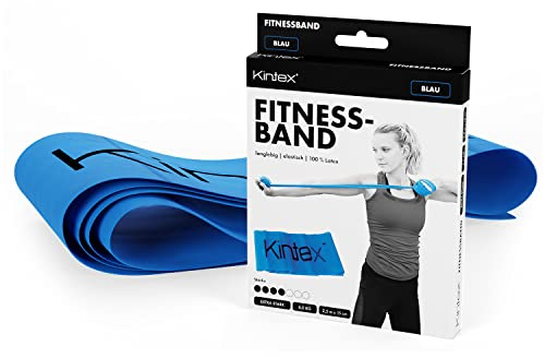 Kintex Fitnessband, 2,5 m x 15 cm, Gymnastikband in 7 Stärken, 100% Latex, transportables Trainingsband (Blau)