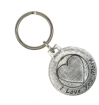 I Love You More Keychain, A1022KC, 1 1/2”, Pewter, 100% Handmade in the USA, Anniversary, Romantic, Marriage, Couple, Partner, Metal, Keychain, Key Chain, Over 100 Keychain designs