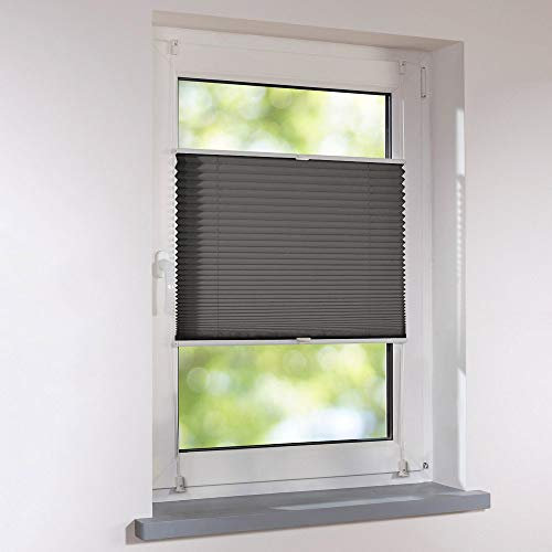 Plissee Klemmfix Faltstore UNIVERSAL Faltrollo ohne Bohren - 85 x 120 cm - anthrazit