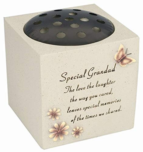 David Fischhoff Grandad Butterfly & Flowers Design Verse Memorial Grave Rose Bowl, Weatherproof - for Graveside Flower Arrangements, 14 x 15 cm