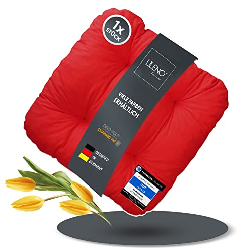 LILENO HOME 1er Set Stuhlkissen Rot (38x38x8 cm) - Sitzkissen für Gartenstuhl, Küche oder Esszimmerstuhl - Bequeme UV-beständige Indoor u. Outdoor Stuhlauflage als Stuhl Kissen