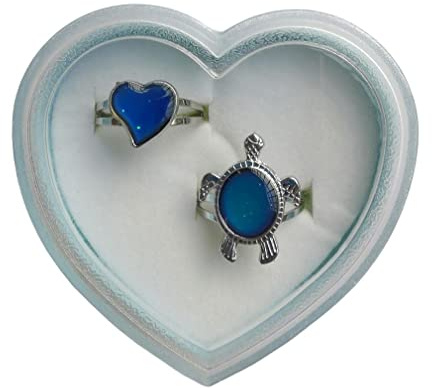 Turtle & Heart Adjustable Mood Rings Color Changing Ring for Kids Boy Girl