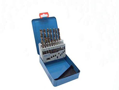 WSH-TOOLS Spiralbohrer – Satz HSSE-Co5, mit H6 Präzisionsschliff, 19-teilig nach DIN338 + DIN1412C Kreuzausspitzung in Metallbox
