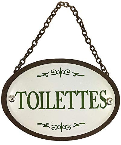 Türschild TOILETTES Oval Kette Metall Vintage Braun Weiß Nostalgie Toilettenschild