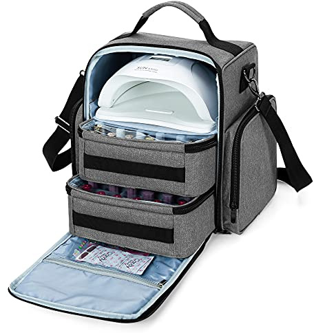 BAFASO Borsa Organizer per Smalti per 48 Flaconi e Lampada, Grigio | Valigetta Porta Smalti, Borsa da Viaggio per Smalti per Unghie, 15 ml-0,5 fl.oz, per e Lampada Unghie UV, (Solo Borsa)