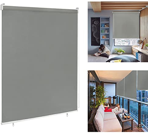 YARDIN Tenda a rullo oscurante per esterni, protezione UV e ombreggiatura, per la privacy, per balcone, terrazza e giardino, grigio, 140 x 140 cm