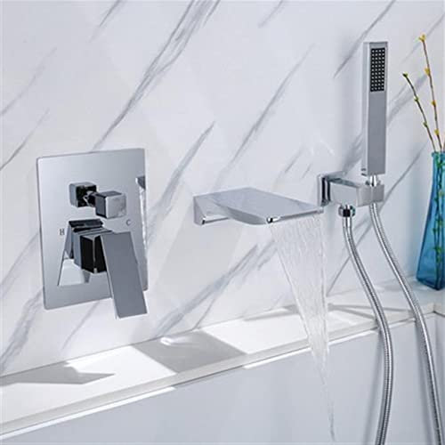 Rubinetto Doccia Da Muro, Rubinetto Vasca A Parete A Cascata Con Doccetta, Miscelatore Vasca Da Bagno, Rubinetto Vasca Da Bagno Con Doccetta, Miscelatore Doccia Con Deviatore, In Ottone,Cromo