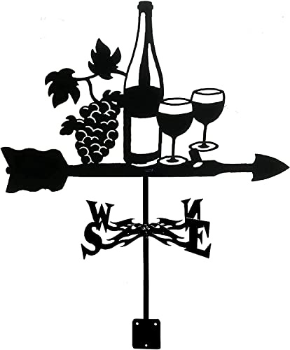 Wein-Wetterfahne Edelstahl-Wetterfahne Retro-Bauernhof-Szene Windfahne Messwerkzeuge Windrichtungsanzeige Gartenpfahl (Farbe:Wein) (Wein)
